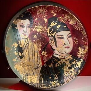Japanese Satsuma-Style Figural Decorative Plate Heavy Gilt Meiji-Inspired 18.5”